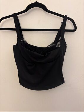 SHEIN Black Lace-Trim Cowl Camisole Tank